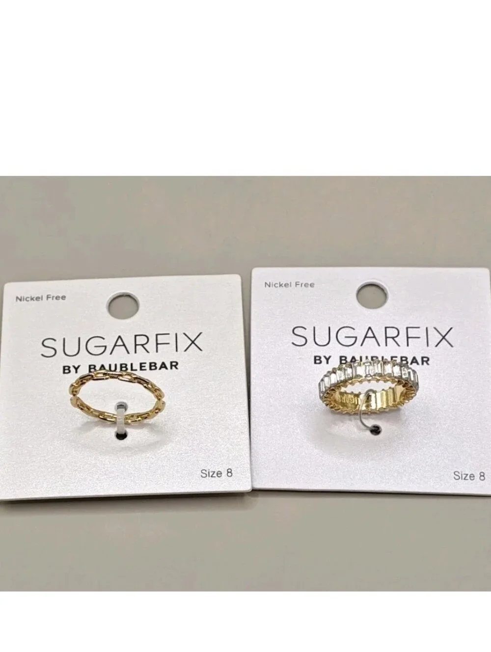 Sugarfix Baublebar Lot of 2 Gold Rings Rope Open Link Rhinestones Gold Tone